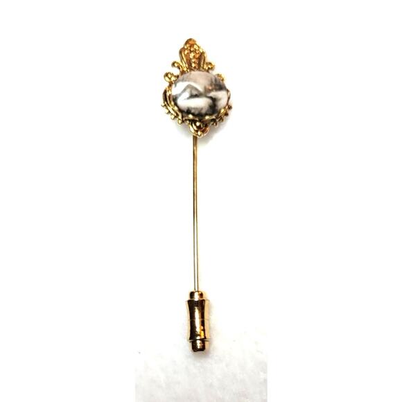 Antique Victorian Dendritic Agate Stick Pin Natural Winter Scene Gemstone - Picture 2 of 6